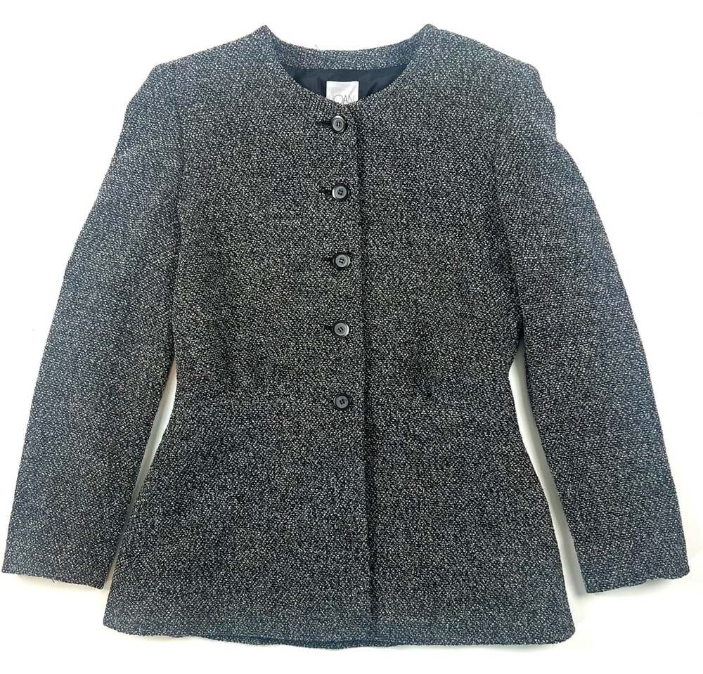 Joan & David Made In Italy Black And White Wool Tweed Button-Front Jacket Size 4